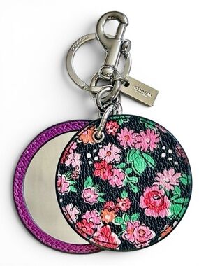 COACH Posey Floral Print Compact Mirror Bag Charm/Key Fob